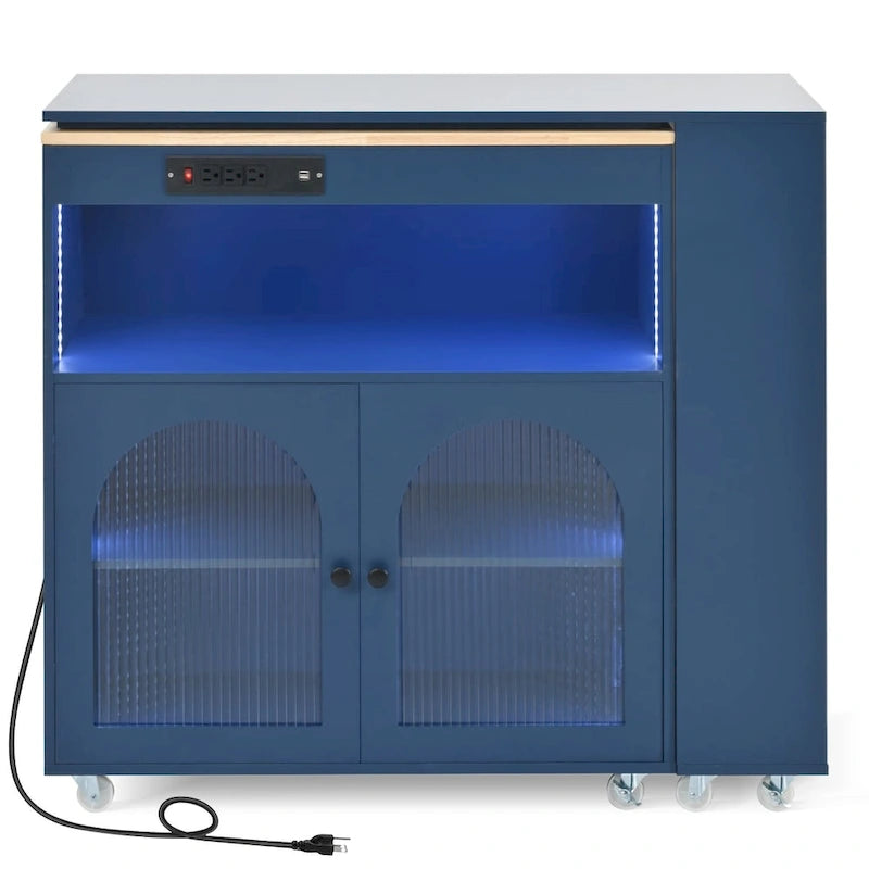 Kitchen Island With Extended Table and LED Lights