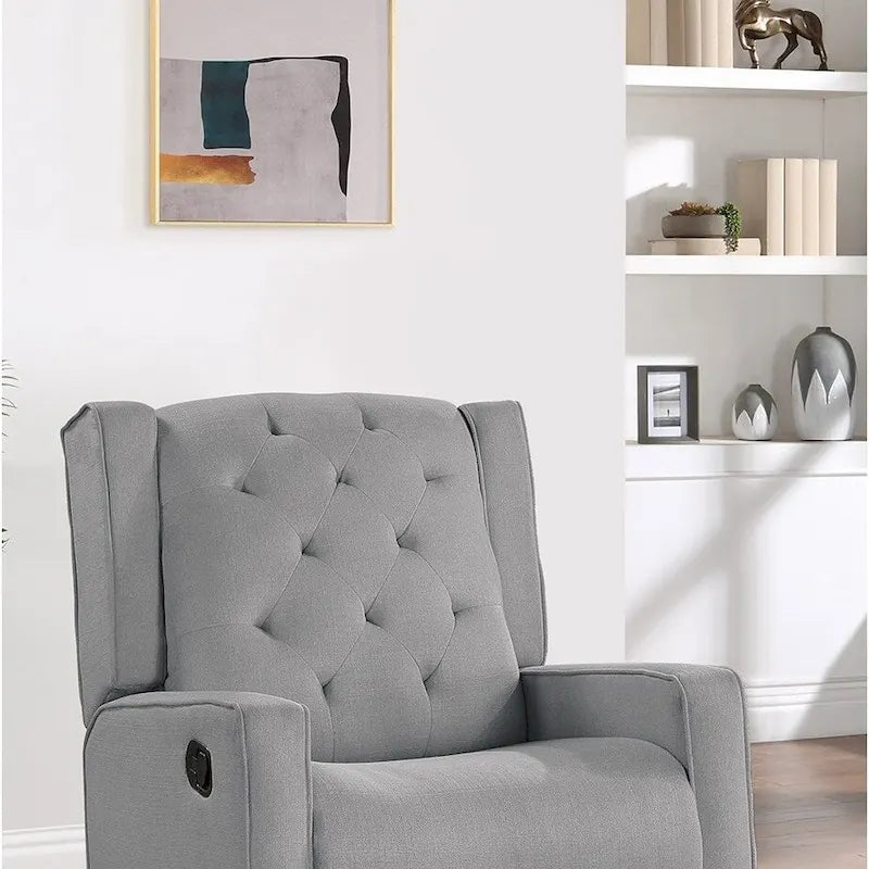 Contemporary Polyfiber Swivel Recliner Chair 1pc Manual Motion Wing Back Tufted Cushion Living Room Furniture Glider Chair