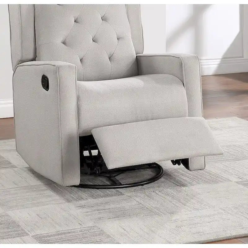 Contemporary Polyfiber Swivel Recliner Chair 1pc Manual Motion Wing Back Tufted Cushion Living Room Furniture Glider Chair