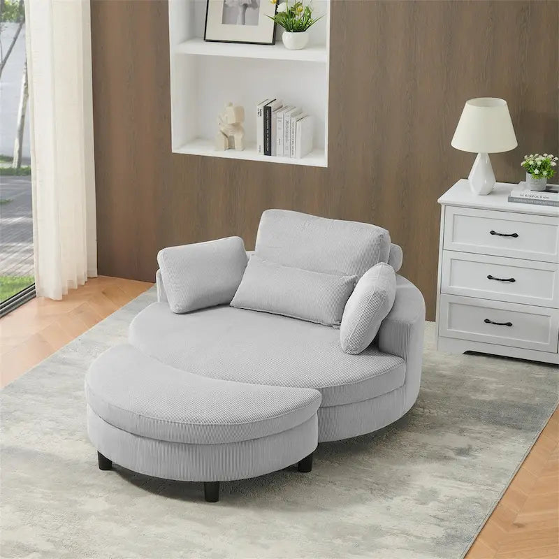 Corduroy Sofa Chair with Ottoman, 2 Throw Pillows and 1 Waist Pillow
