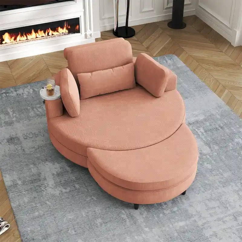 Corduroy Sofa Chair with Ottoman, 2 Throw Pillows and 1 Waist Pillow