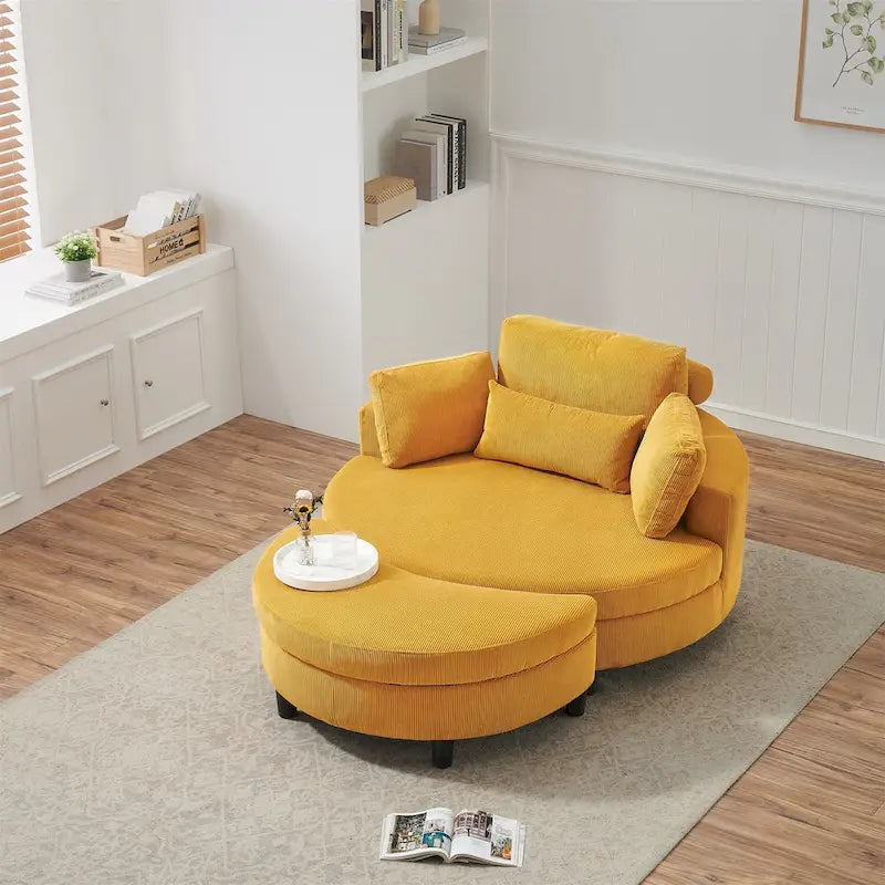 Corduroy Sofa Chair with Ottoman, 2 Throw Pillows and 1 Waist Pillow