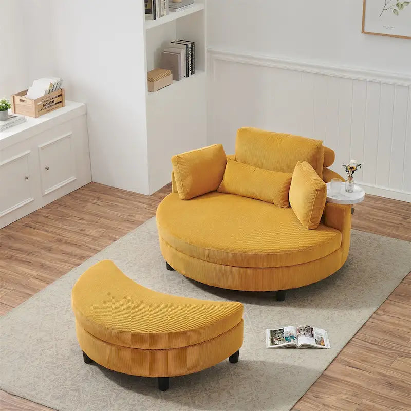 Corduroy Sofa Chair with Ottoman, 2 Throw Pillows and 1 Waist Pillow