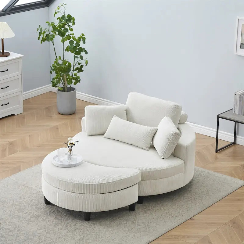 Corduroy Sofa Chair with Ottoman, 2 Throw Pillows and 1 Waist Pillow