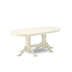 9 Piece Kitchen Table Set- an Oval Dining Table and 8 Shitake Linen Fabric Chairs, Linen White