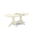 9 Piece Kitchen Table Set- an Oval Dining Table and 8 Shitake Linen Fabric Chairs, Linen White