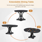 Retro 5-piece Dining Set Extendable Round Table and 4 Chairs for Kitchen Dining Room