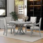 Retro 5-piece Dining Set Extendable Round Table and 4 Chairs for Kitchen Dining Room
