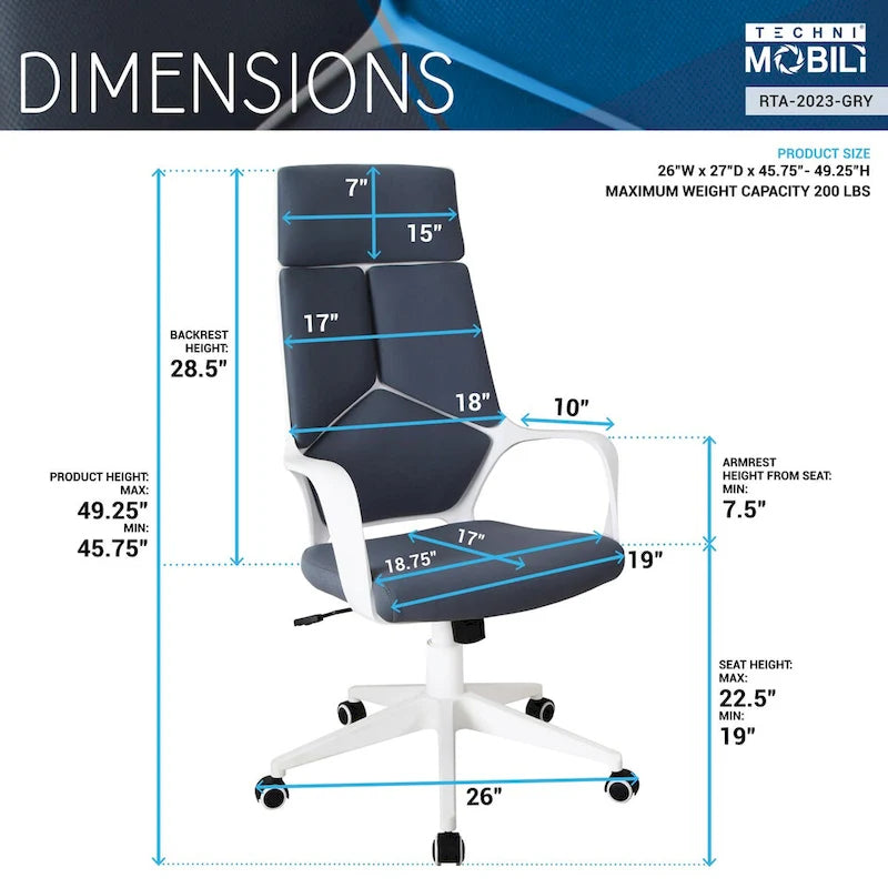 Modern Studio Office Chair,High quality and durable, Grey/White