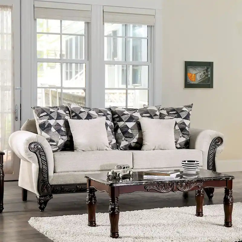 Culprina Traditional Light Grey Chenille Upholstered Rolled Arms Sofa by 
