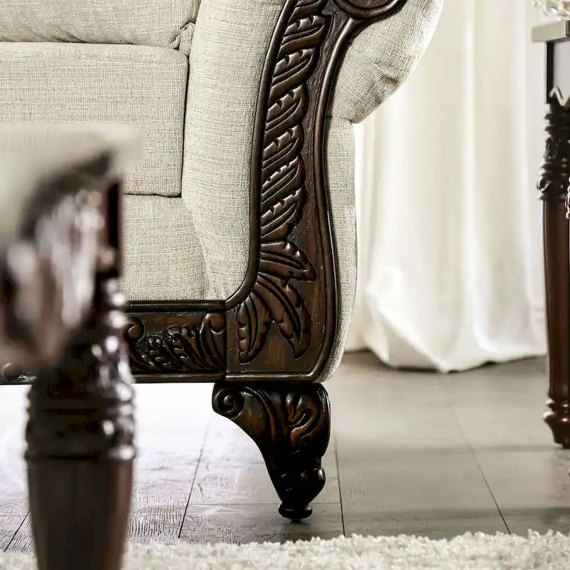 Culprina Traditional Light Grey Chenille Upholstered Rolled Arms Sofa by