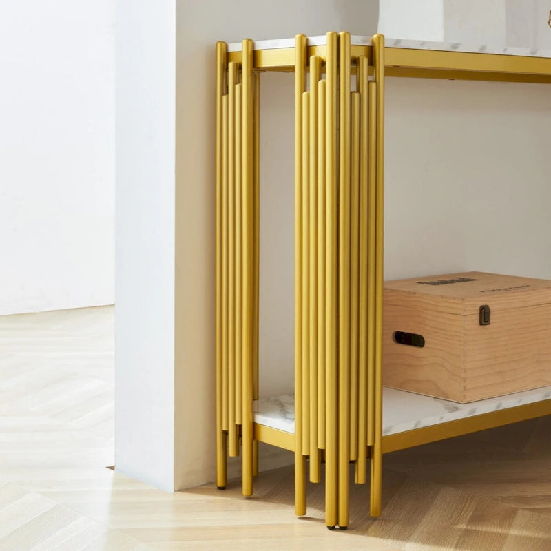 2 Tier Faux Marbling Console Table, Living Room Sofa Table, Modern Narrow Entryway Table, Hallway Entrance Table