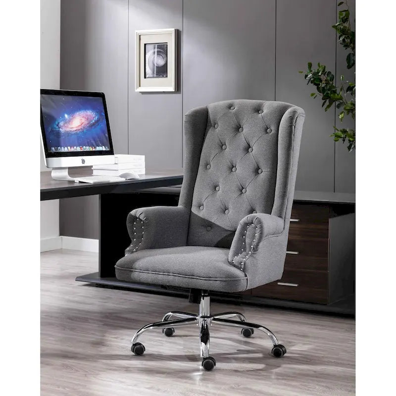  Iaen Wingback Office Chair For Desk, Linen Upholstery