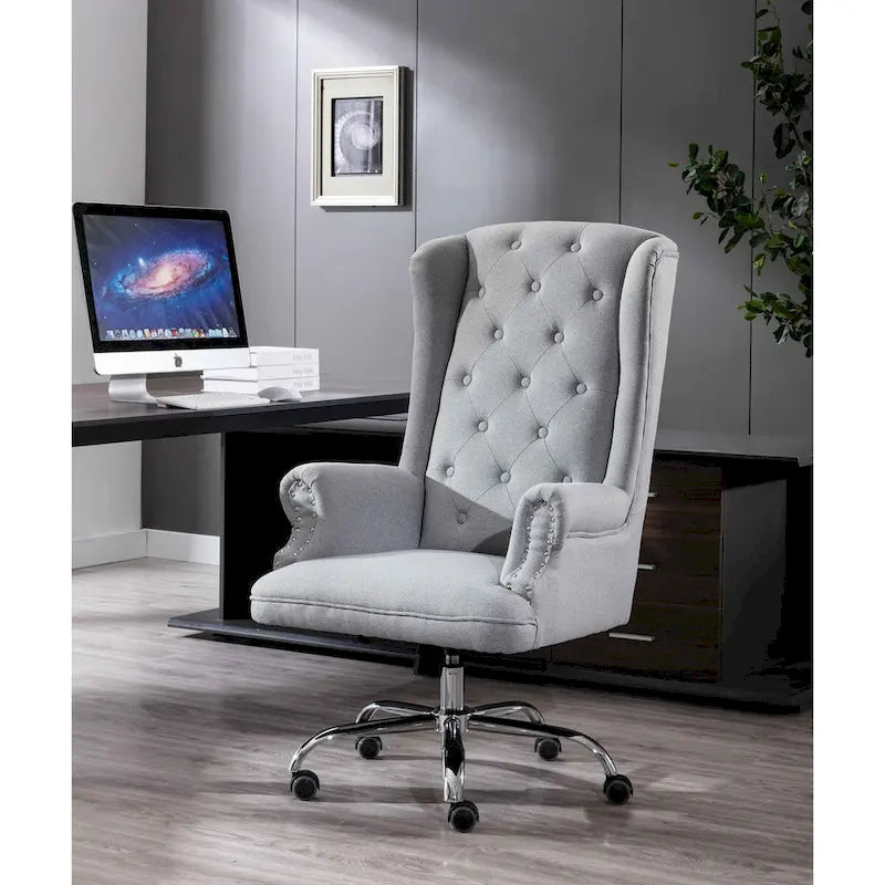 Iaen Wingback Office Chair For Desk, Linen Upholstery