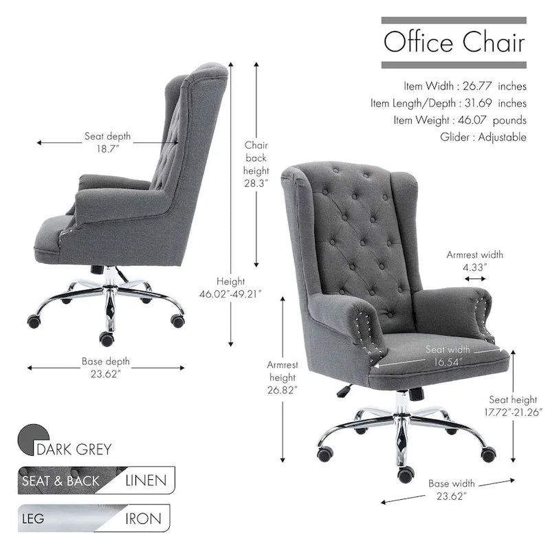 Iaen Wingback Office Chair For Desk, Linen Upholstery