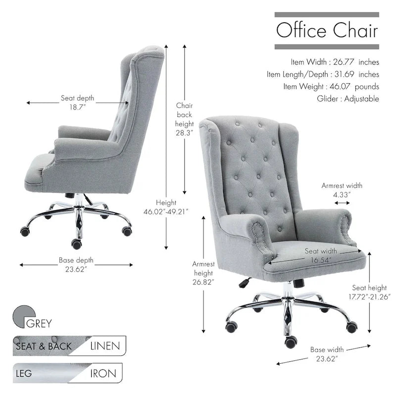 Iaen Wingback Office Chair For Desk, Linen Upholstery