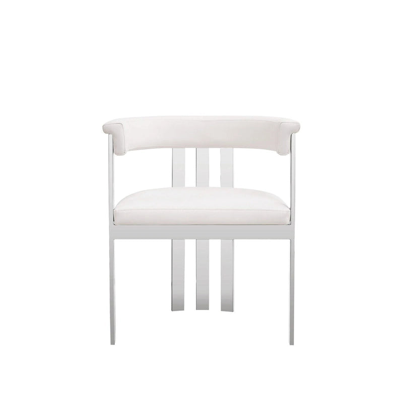  25 Inch Dining Chair, White Faux Leather, Stainless Steel Frame