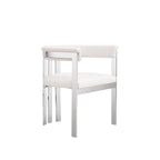 25 Inch Dining Chair, White Faux Leather, Stainless Steel Frame