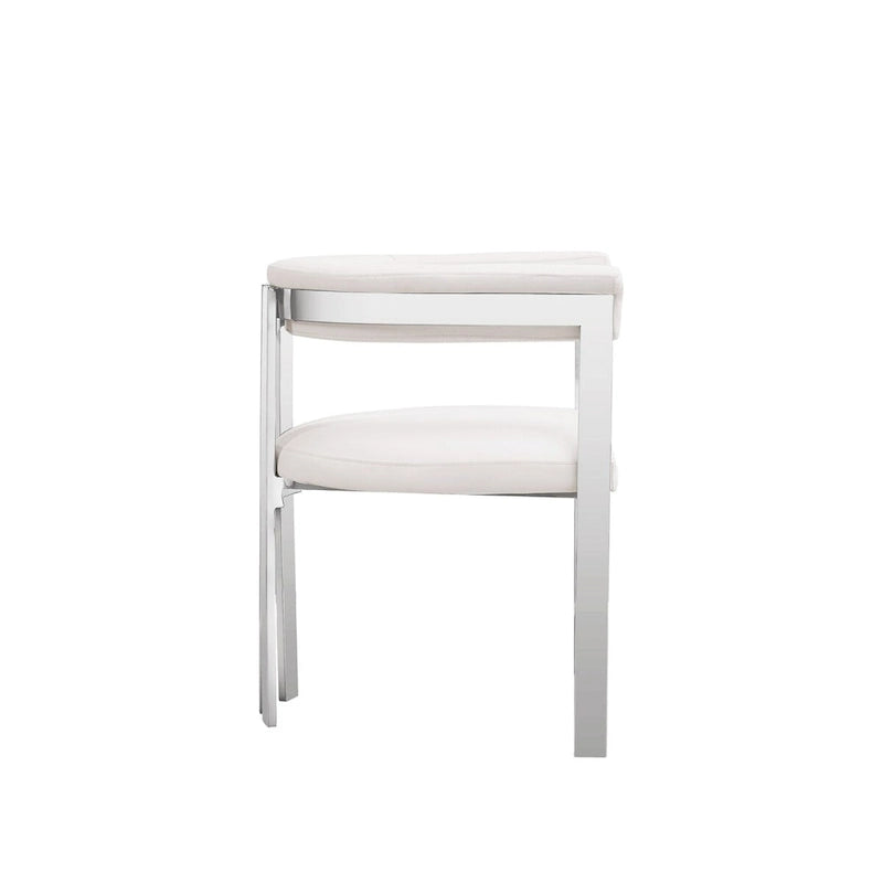 25 Inch Dining Chair, White Faux Leather, Stainless Steel Frame