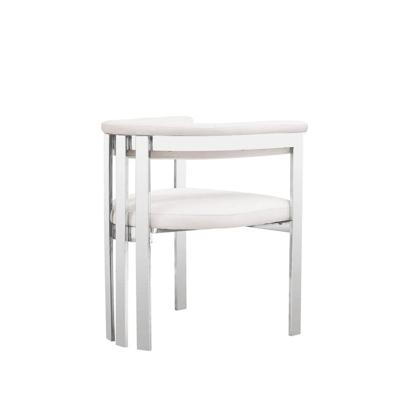 25 Inch Dining Chair, White Faux Leather, Stainless Steel Frame