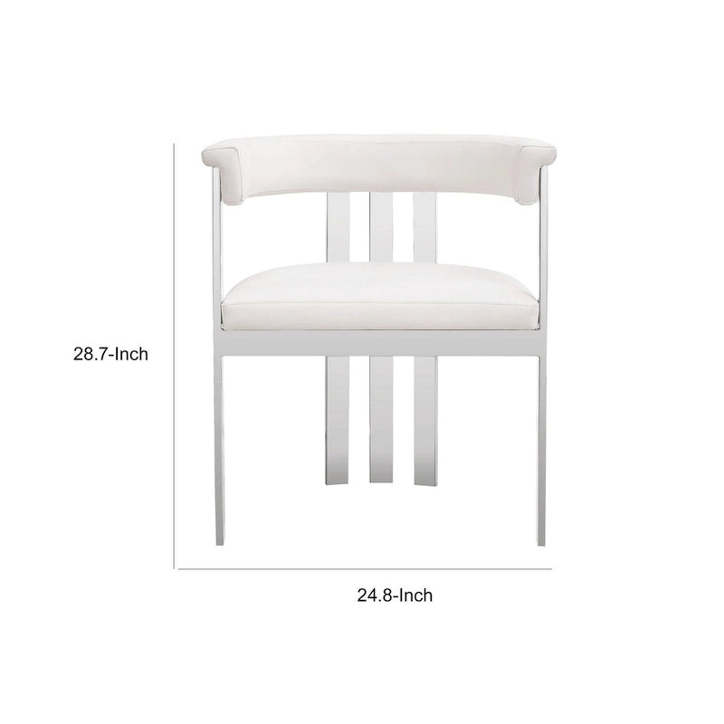 25 Inch Dining Chair, White Faux Leather, Stainless Steel Frame