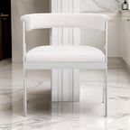 25 Inch Dining Chair, White Faux Leather, Stainless Steel Frame