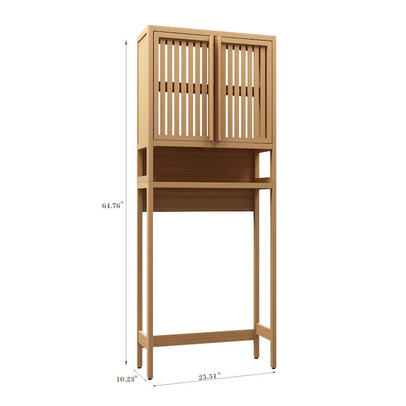65 Tall Neutral Over-The-Toilet Bathroom Cabinet with Shelf and Two Doors